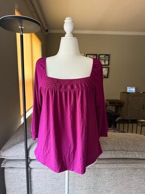 Staccato Fuchsia Square-Neck Peasant Blouse